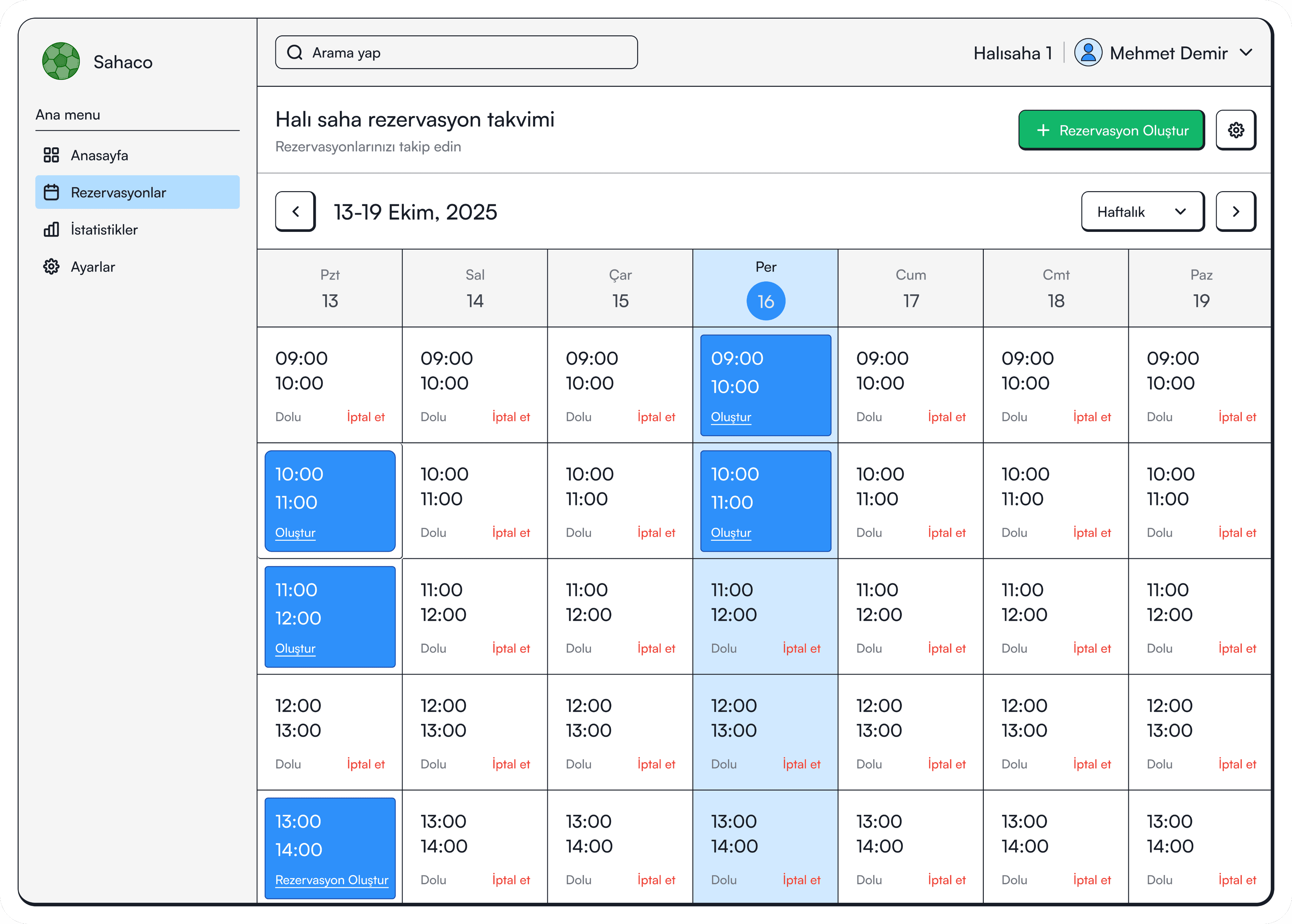 reservation calendar screen